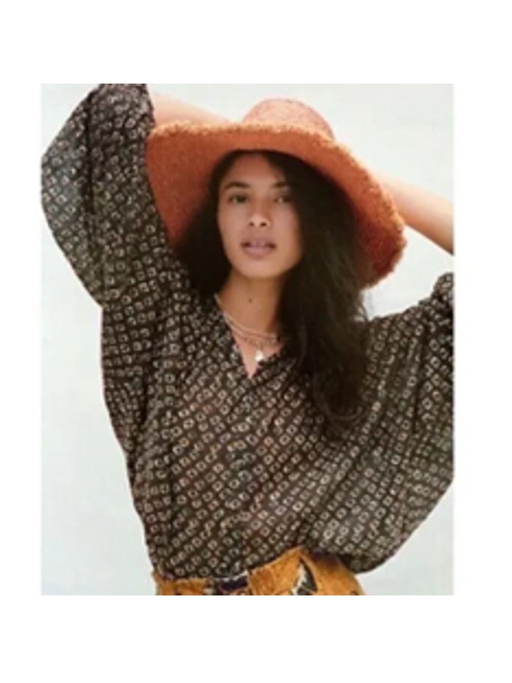 Anthropologie Pamela Boho Peasant Printed Batwing Oversized Top Blouse Brown Sm